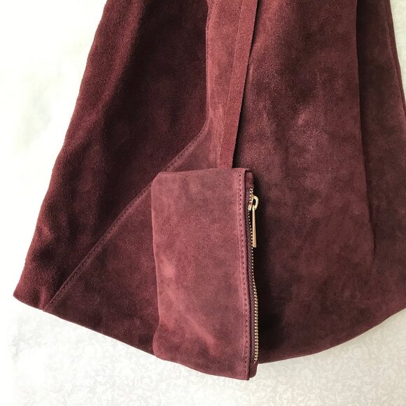 CHEVAL Firenze  Suede Genuine Leather Hobo Bag w Pouch   Wine  Made In Italy - Picture 7 of 11